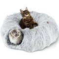 Cat Tunnel Bed with Washable Cushion – Donut Cave Play Tunnel for Indoor Cats, 34 Inch (Grey)