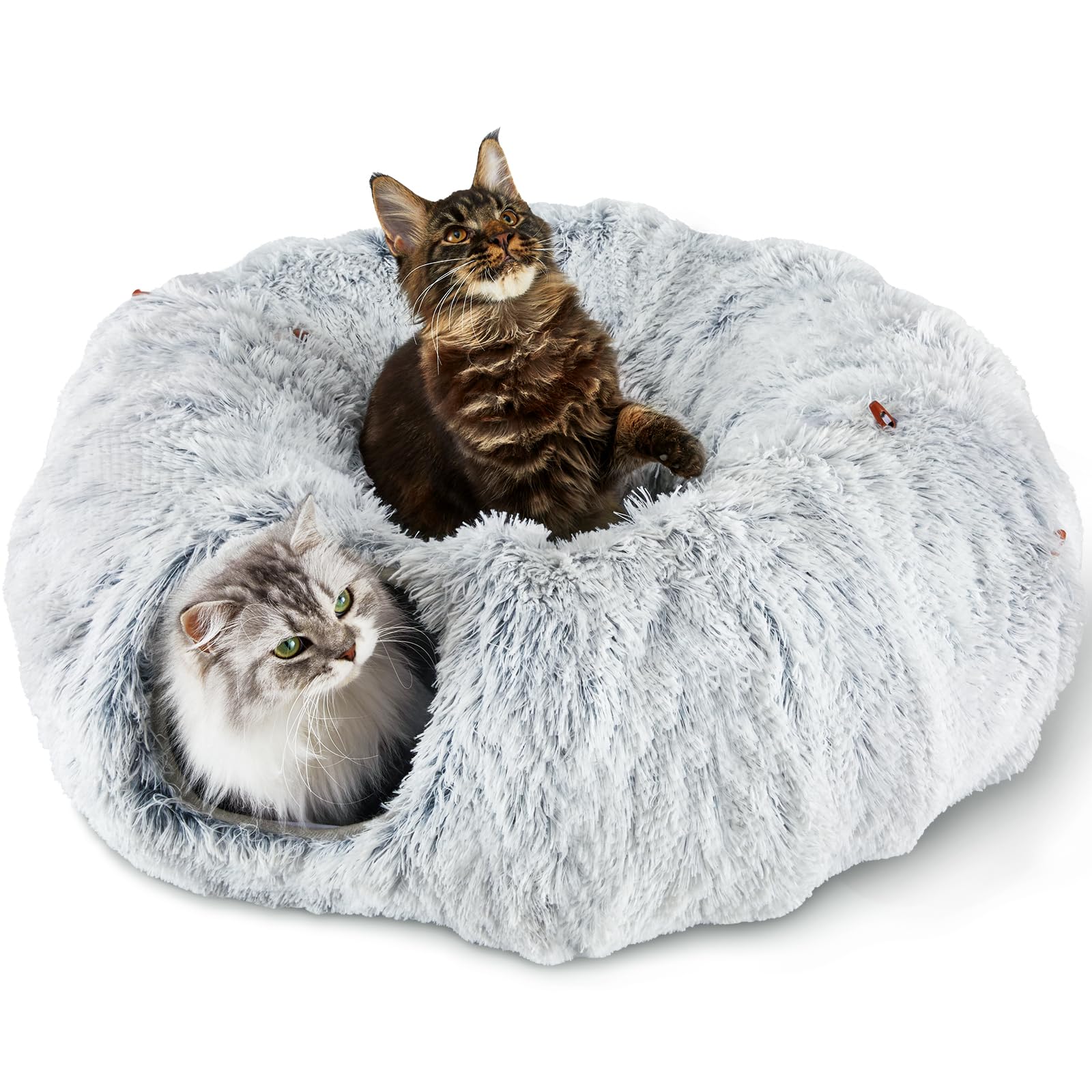 Cat Tunnel Bed with Washable Cushion – Donut Cave Play Tunnel for Indoor Cats, 34 Inch (Grey)