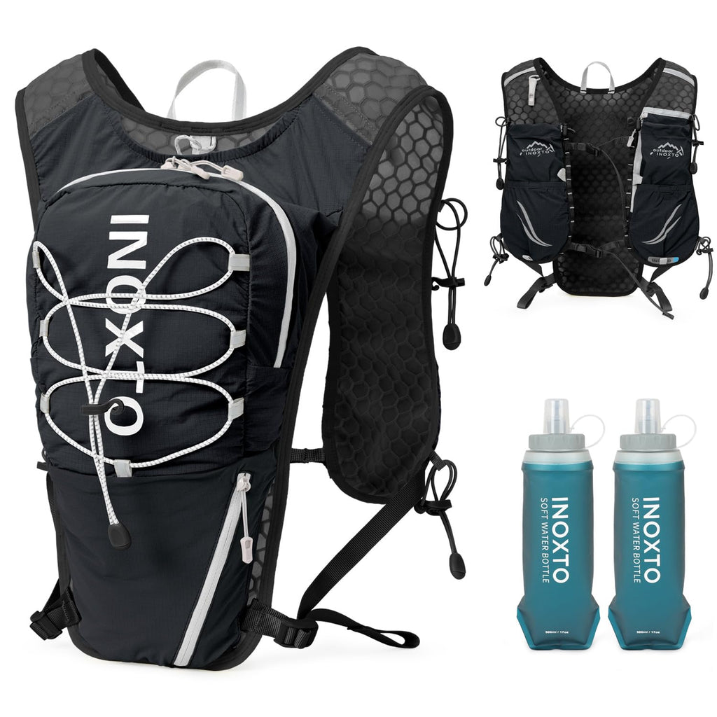Running Hydration Vest with 500ml Soft Flask – Lightweight, Reflective, Unisex (Black)